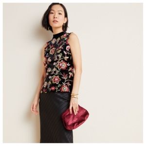 Anthropologie M Sutton Embroidered Velvet Top NWT